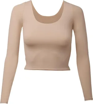 Almere Long Sleeve Top for Women, Contour Double-Lined Seamless Smooth Fabric Sleeved Basic Top w/Low Neck Cut
