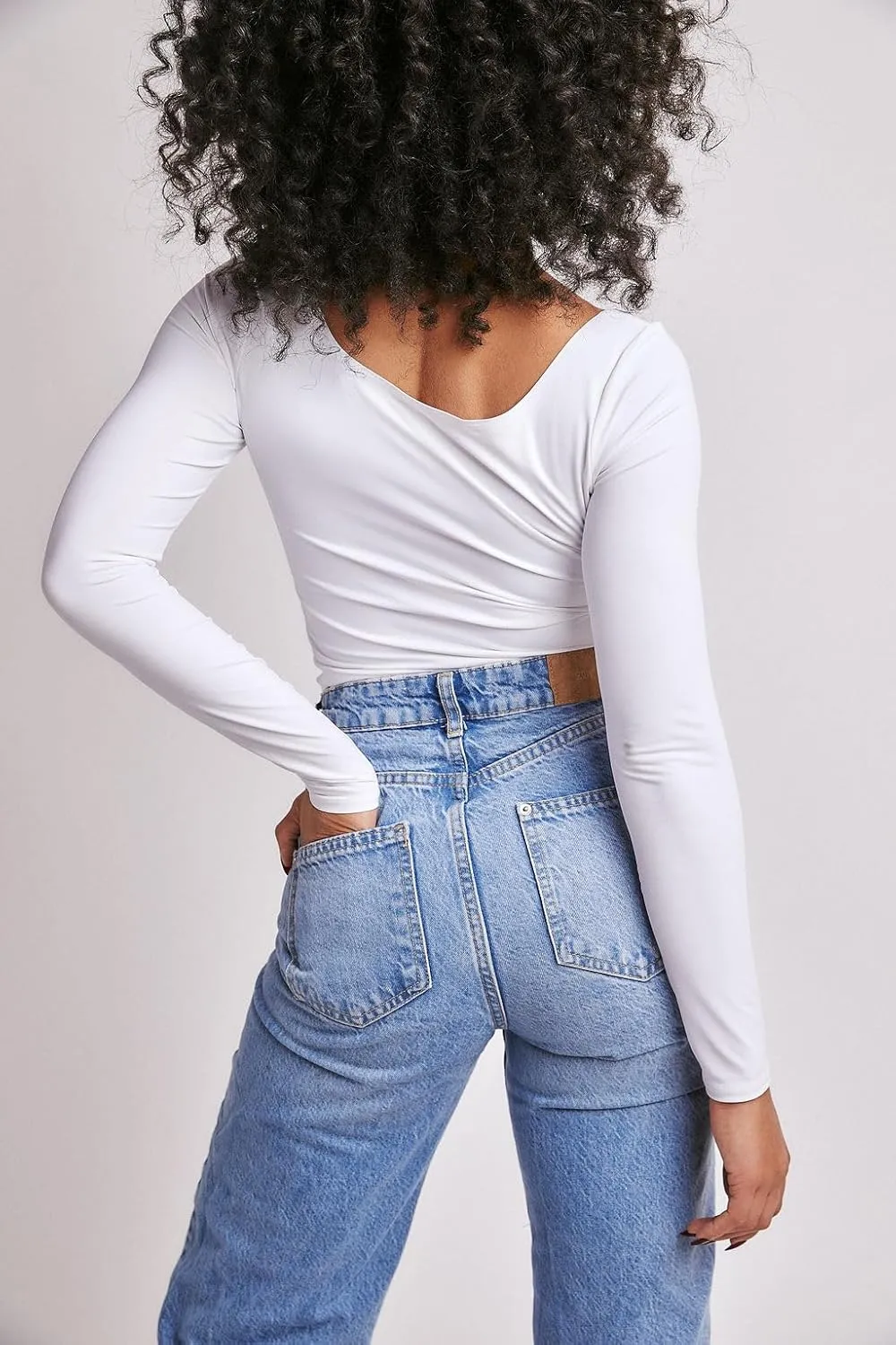 Almere Long Sleeve Top for Women, Contour Double-Lined Seamless Smooth Fabric Sleeved Basic Top w/Low Neck Cut