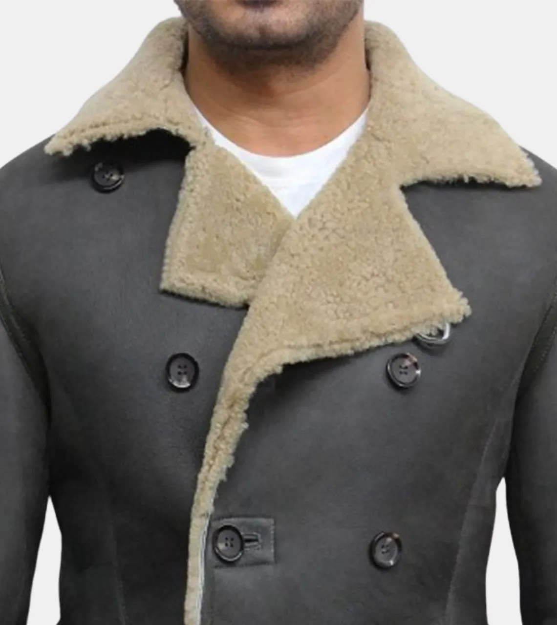 Axelle Men's Grey Shearling Leather Coat