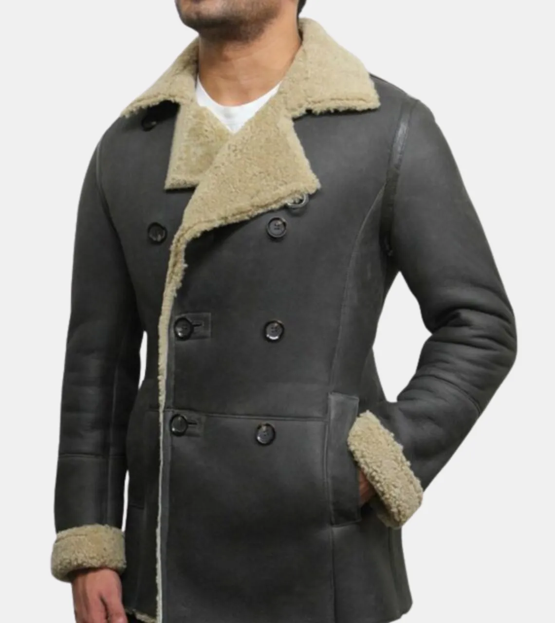 Axelle Men's Grey Shearling Leather Coat