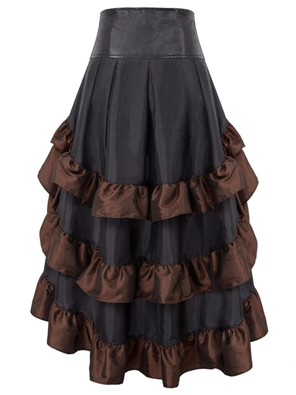 Brown Ruffle Patchwork Irregular Skirt