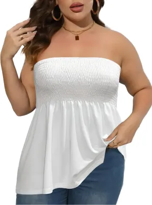 Comeon Women Plus Size Tube Top Summer Casual Strapless Pleated Blouse Beach Off Shoulder Tunic Top
