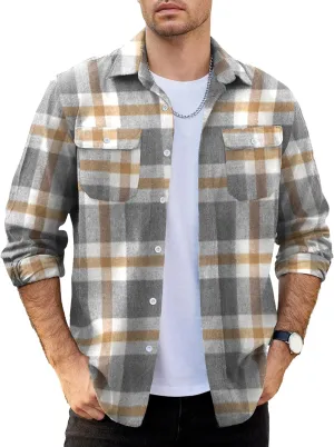 COOFANDY Mens Flannel Shirts Long Sleeve Plaid Shirt Jacket Button Down Shirt with Pockets