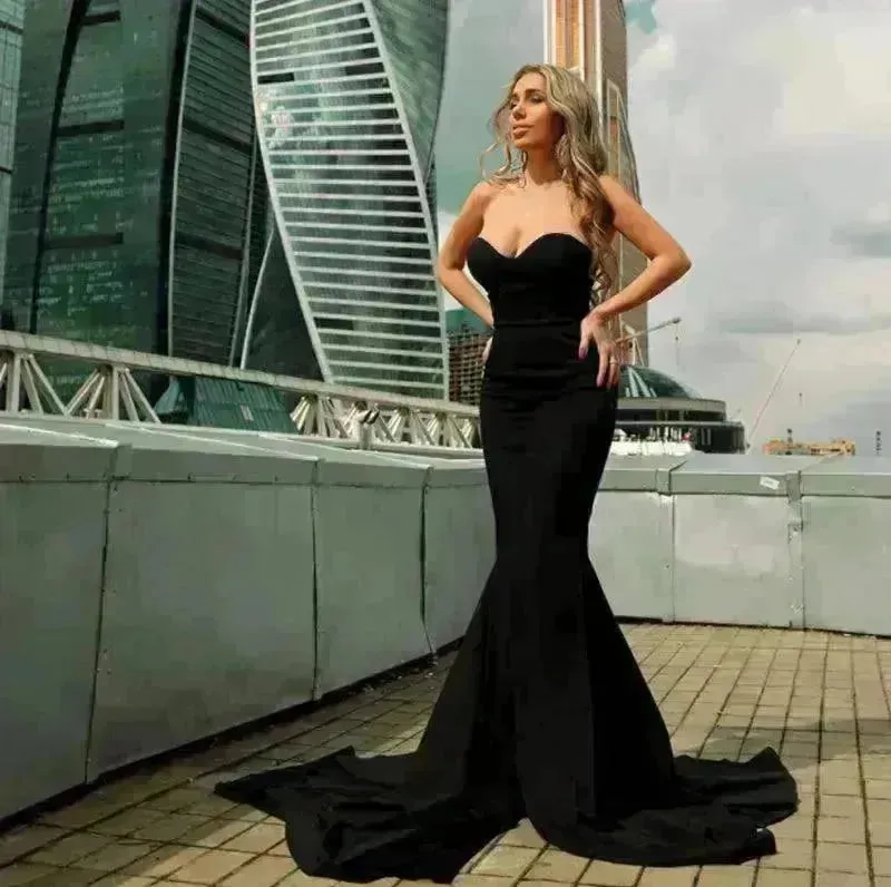 Elegant Strapless Bodycon Dress Bridesmaid Dress Evening Dinner Party Split Long Dress for Women