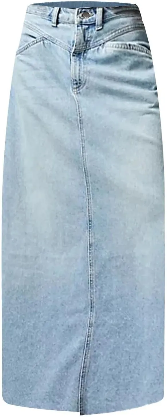Long Denim Skirts for Women High Waist Denim Maxi Skirt Flared Jean Skirt Pencil Jean Skirts Y2k with Pockets