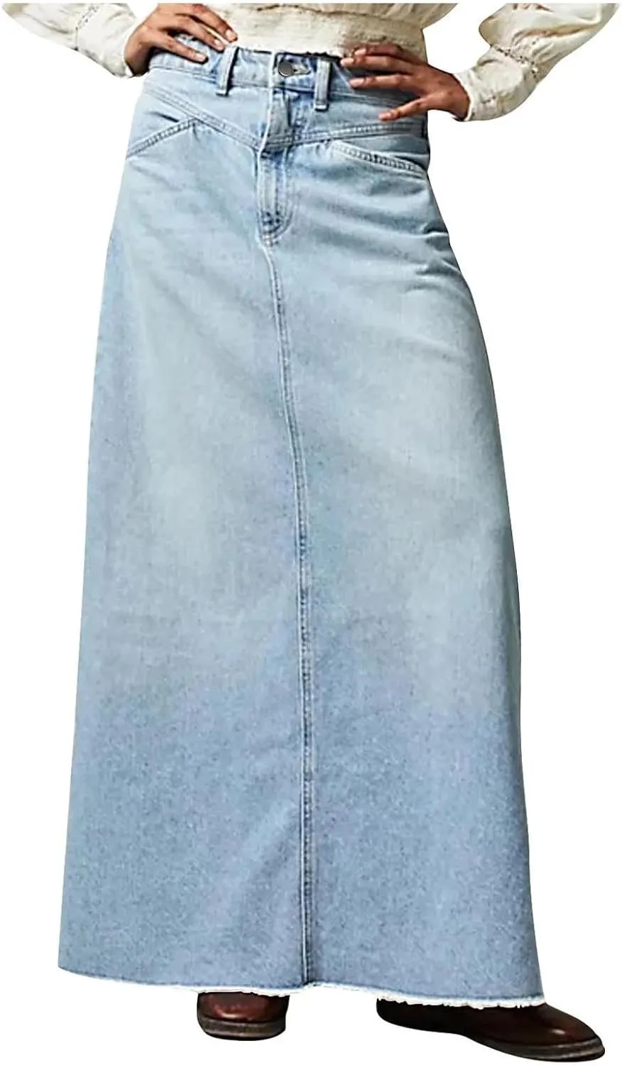 Long Denim Skirts for Women High Waist Denim Maxi Skirt Flared Jean Skirt Pencil Jean Skirts Y2k with Pockets