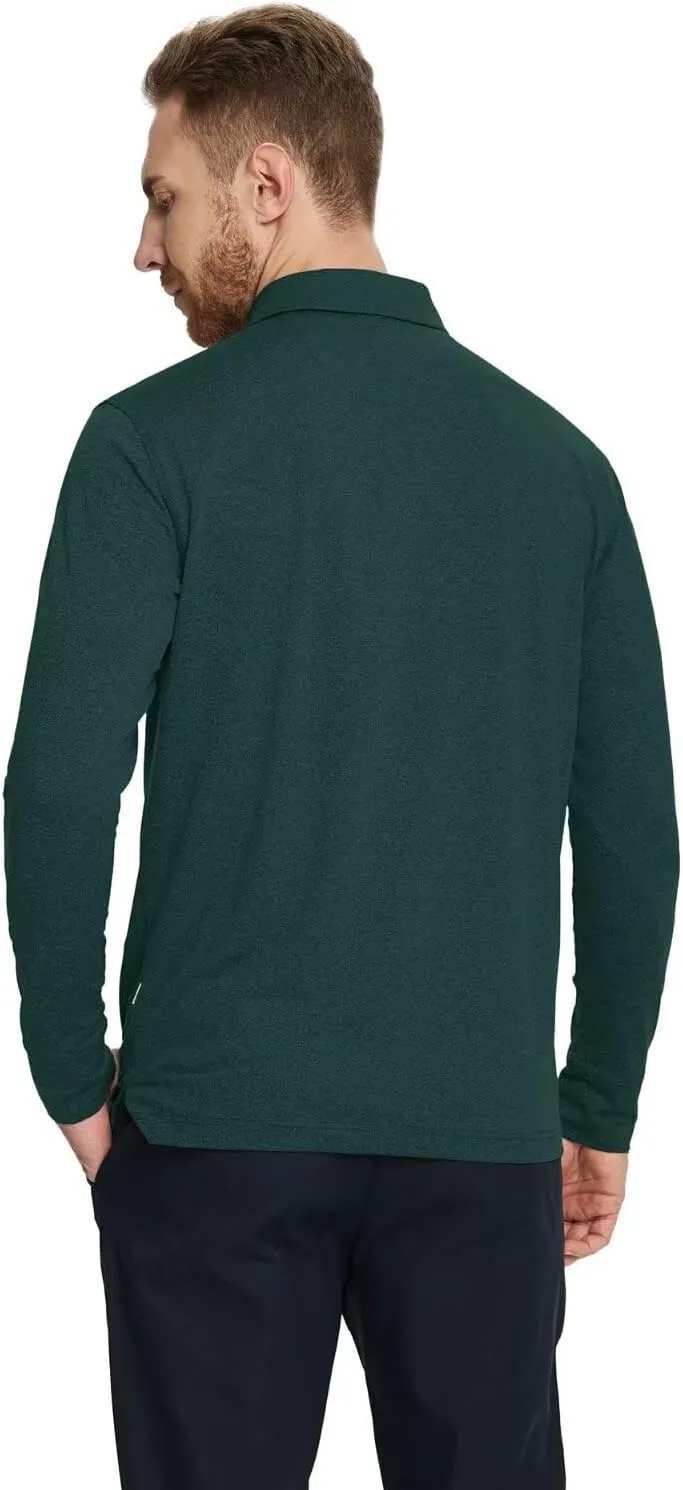Mens Long Sleeve Classic Polo Shirts Casual Fashion Polo Shirts Office Work Golf Shirts for Men