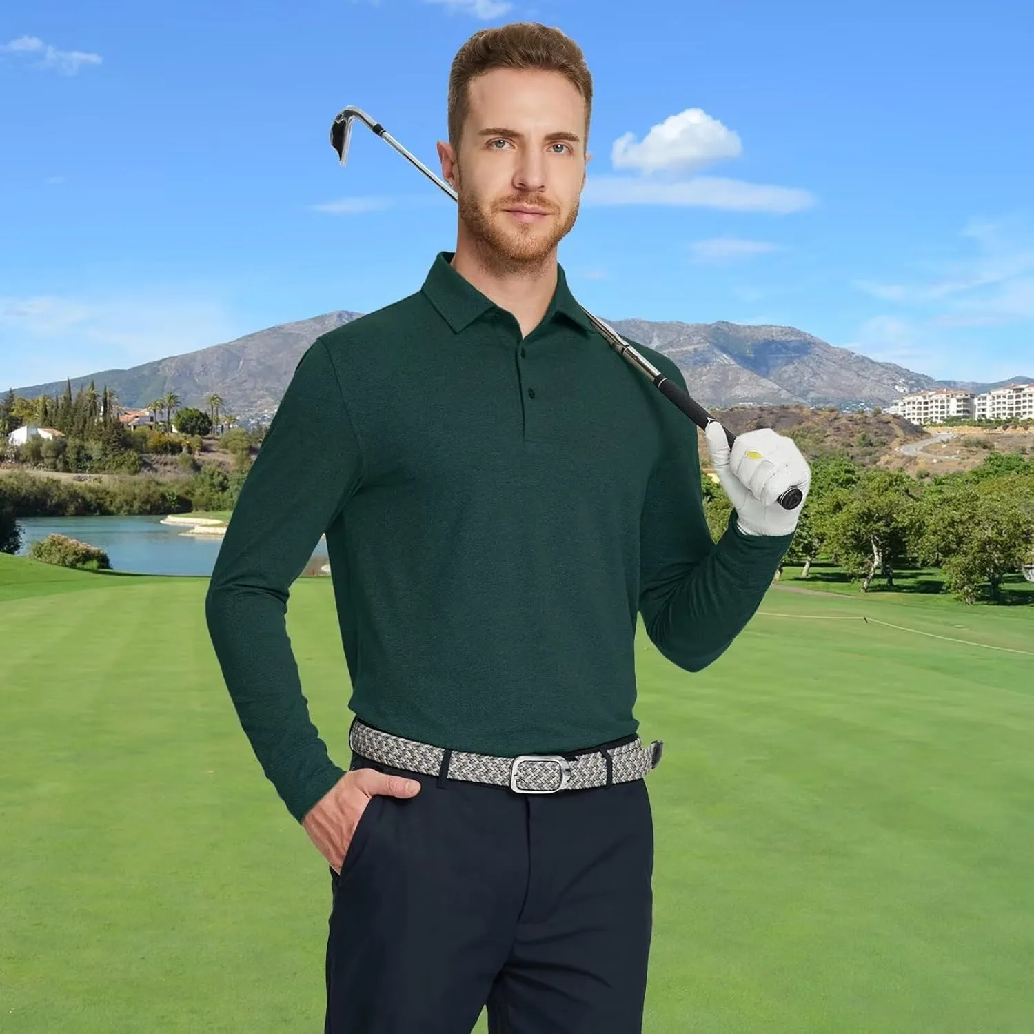 Mens Long Sleeve Classic Polo Shirts Casual Fashion Polo Shirts Office Work Golf Shirts for Men
