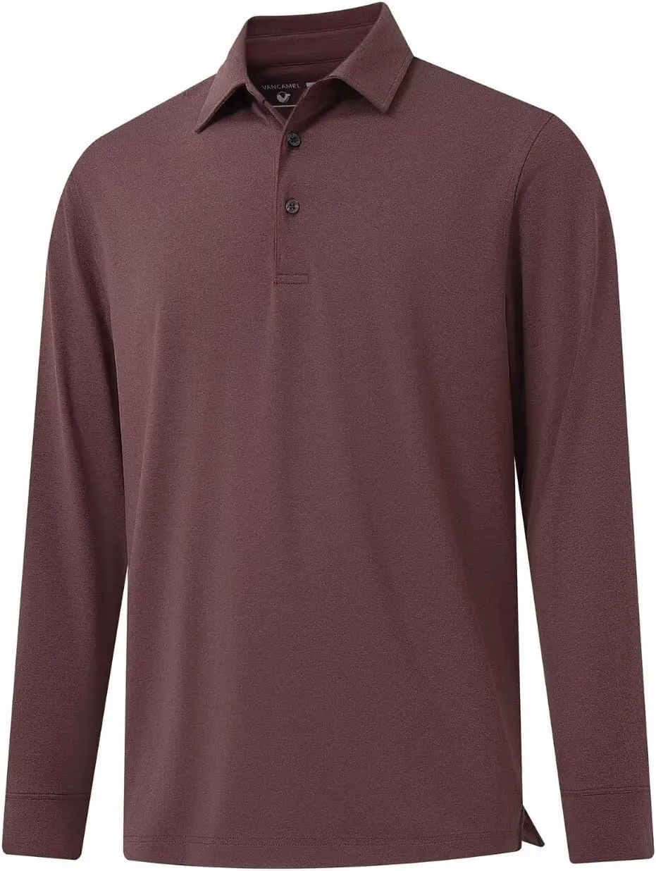 Mens Long Sleeve Classic Polo Shirts Casual Fashion Polo Shirts Office Work Golf Shirts for Men