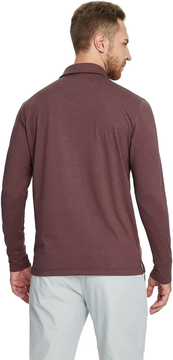 Mens Long Sleeve Classic Polo Shirts Casual Fashion Polo Shirts Office Work Golf Shirts for Men