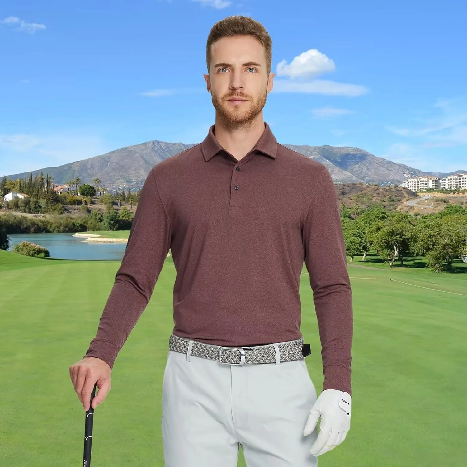 Mens Long Sleeve Classic Polo Shirts Casual Fashion Polo Shirts Office Work Golf Shirts for Men