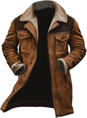Men's Trench Coat Long Pea Coat Warm Buttons Coat Jacket Wool Long Sleeve Warm Coat Turn-down Collar Coat Vintage