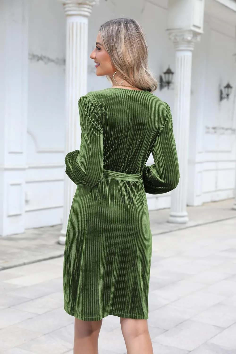 Naggoo Women's Long Sleeve Wrap Dress Semi Formal Velvet Mini Dress Sexy V Neck Cocktail Party Club Dress