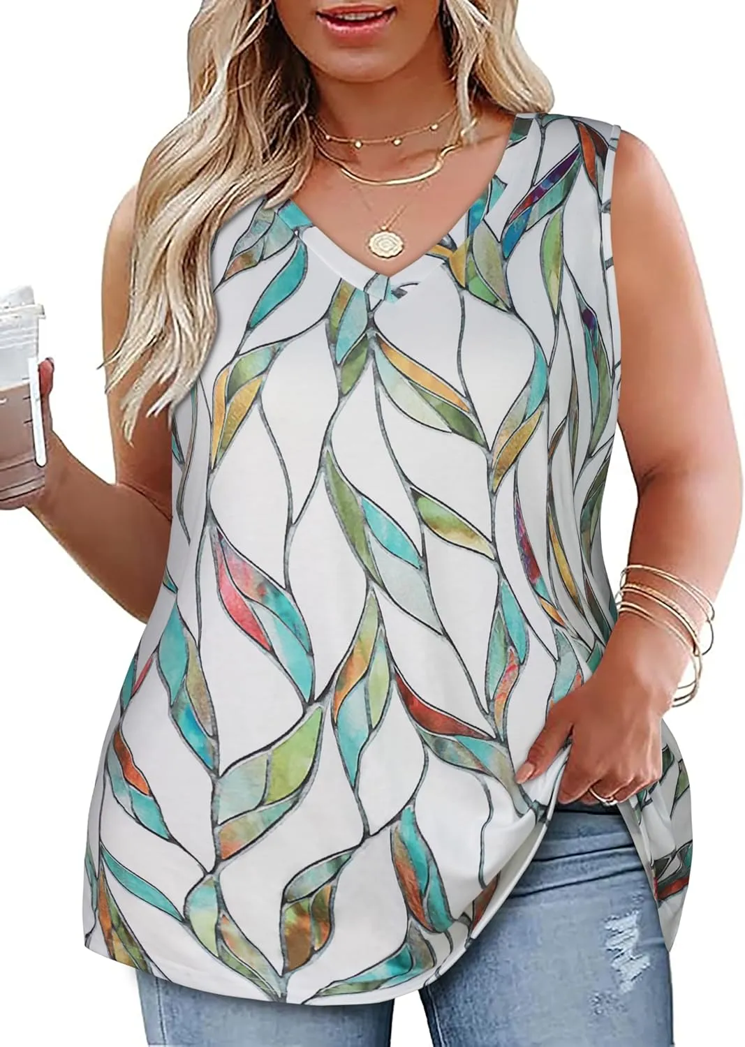 Plus Size Tanks Women Summer Top V Neck Sleeveless Top Loose Fit Tee Workout Shirts