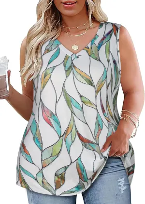 Plus Size Tanks Women Summer Top V Neck Sleeveless Top Loose Fit Tee Workout Shirts