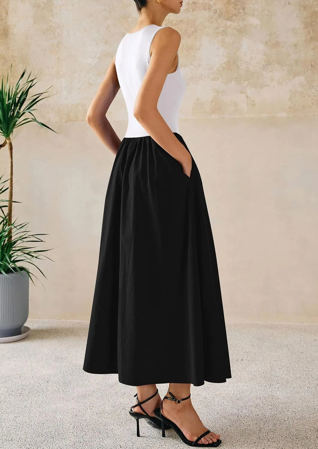 PRETTYGARDEN Women Maxi Dresses 2025 Summer Casual Sleeveless Patchwork Knit Tank Dress Flowy Beach Sundress Long Dress
