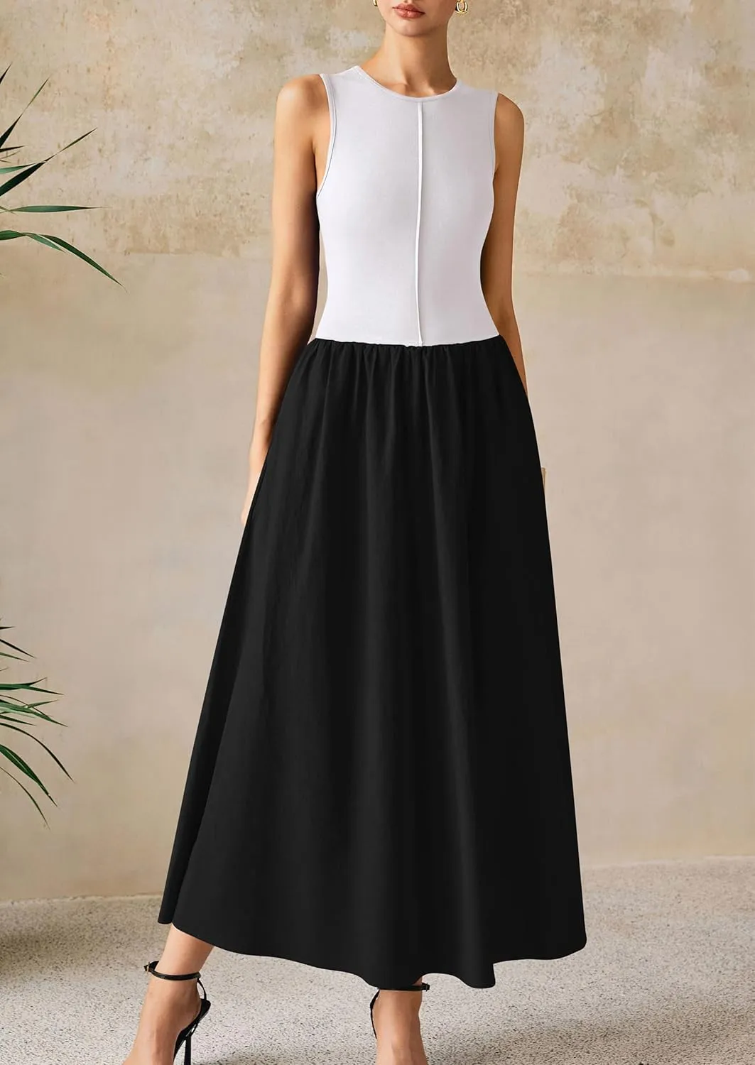 PRETTYGARDEN Women Maxi Dresses 2025 Summer Casual Sleeveless Patchwork Knit Tank Dress Flowy Beach Sundress Long Dress