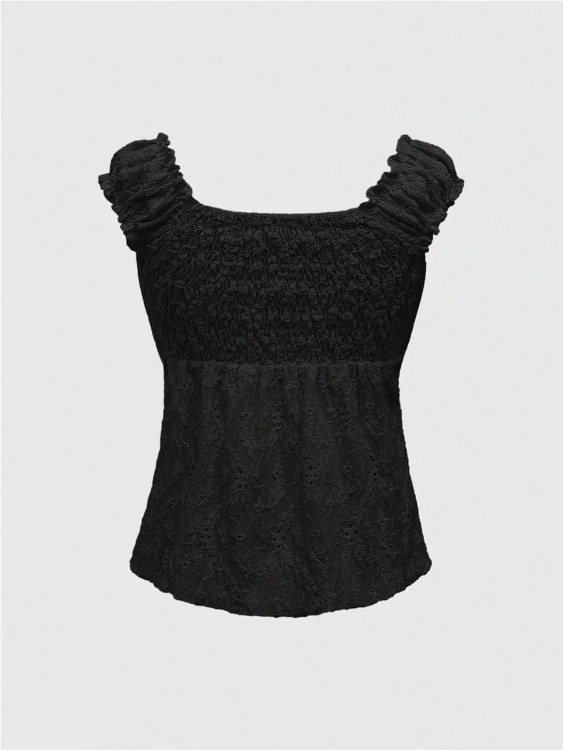 SHENHE Women's Square Neck Smocked Ruched Sleeveless Eyelet Peplum Top Kawaii Cute Top