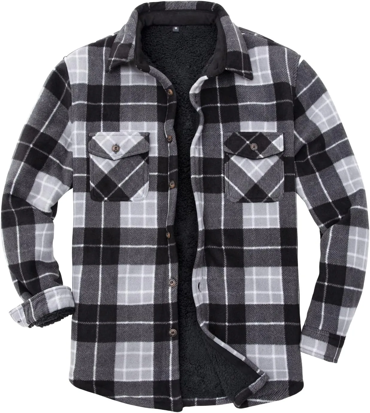 ThCreasa Mens Sherpa Fleece Lined Flannel Shirt Jacket Warm Button Down Plaid Shirt-Jac
