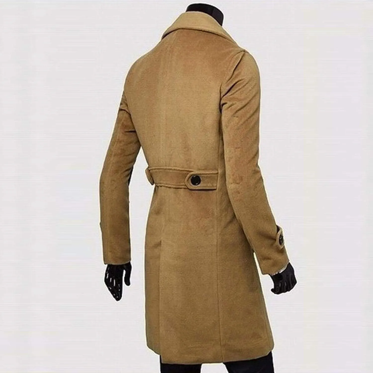 Trench Coats for Men,Slim Wool Blend Overcoat Lapel Double Breasted Full Length Windbreaker Business Long Pea Coat