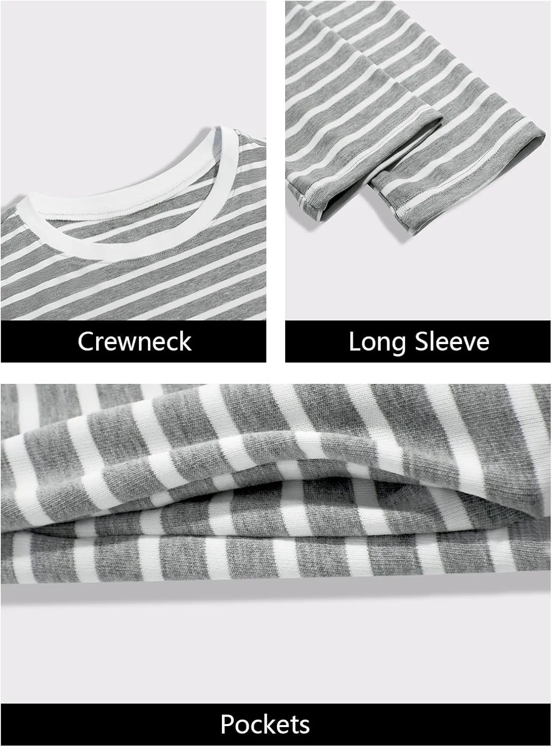 Wenrine Womens Striped Midi Dress Casual Long Sleeve Side Slit Loose T Shirt Dresses