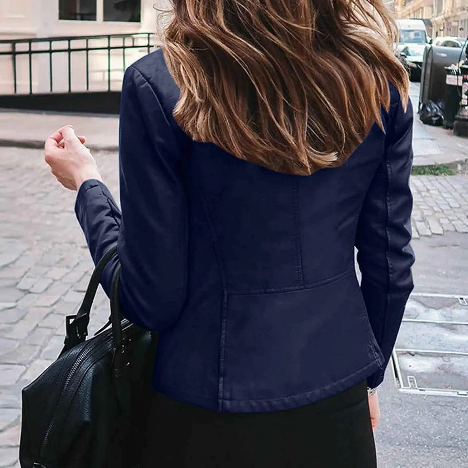 Women Faux Leather Jacket, Women's Zip Up Motorcycle Short PU Moto Biker Outwear Fitted Slim Coat Tops