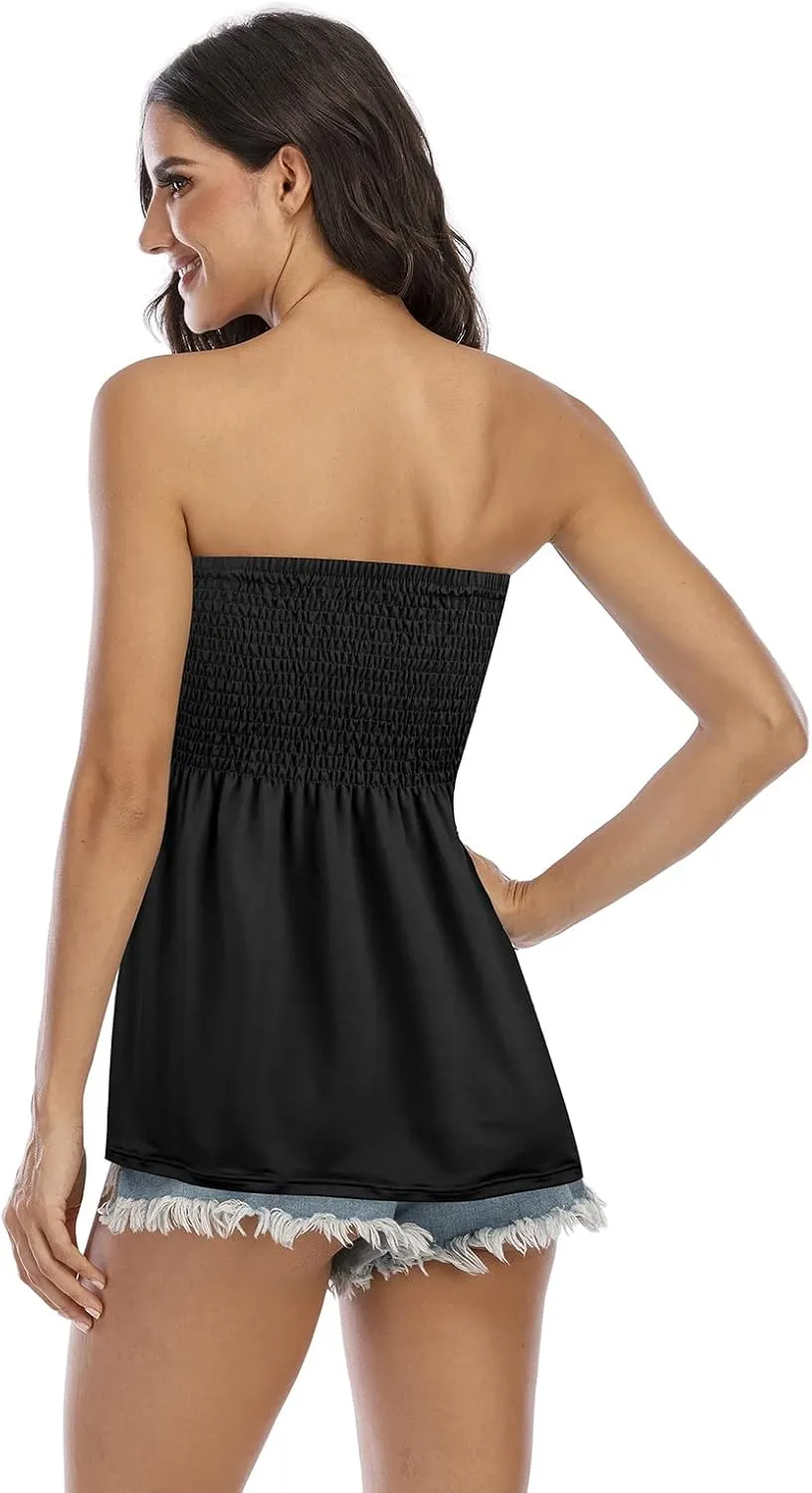 Womens Holiday Strapless Pleated Tube Top Shirt Halter Twisted Tank Top Blouse