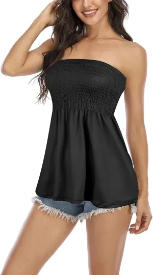 Womens Holiday Strapless Pleated Tube Top Shirt Halter Twisted Tank Top Blouse