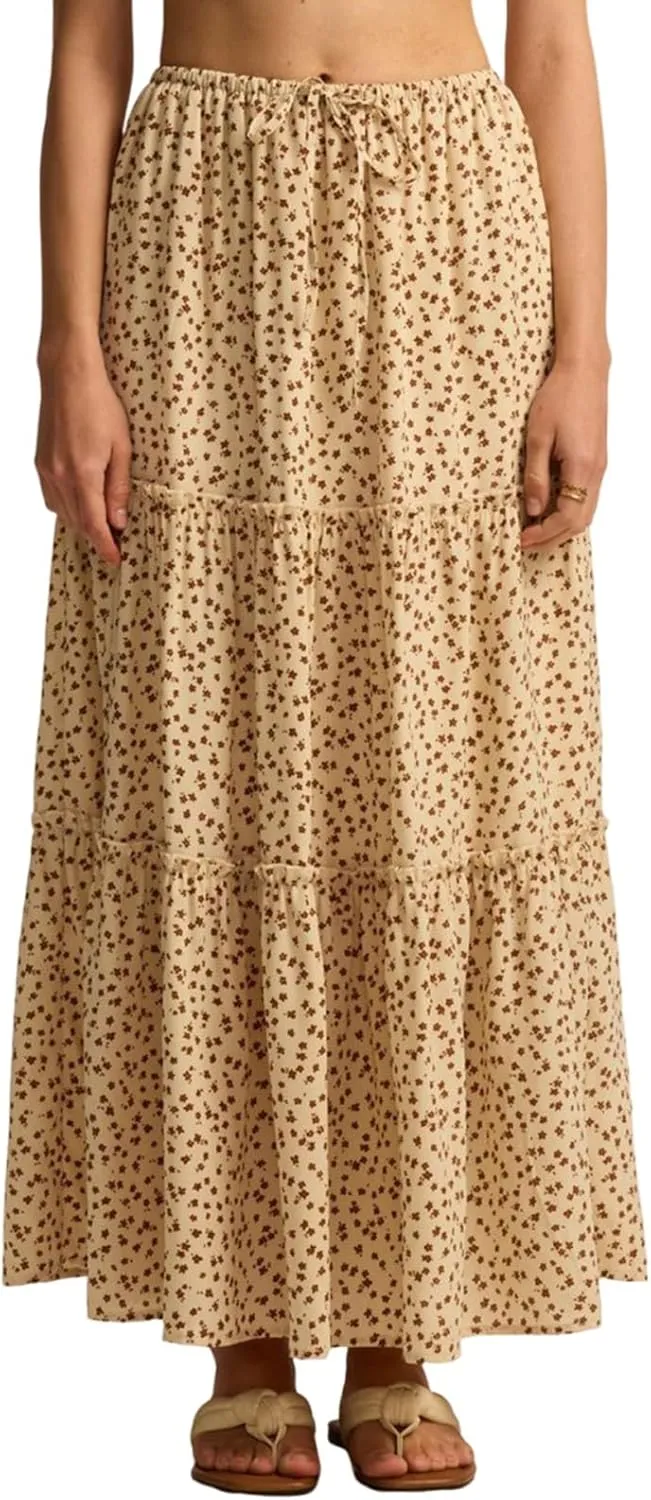 Women's Long Skirts Summer Oho Maxi Skirt Swing Tiered A-Line Elastic High Waist Dress with Pockets Skirts, S-L