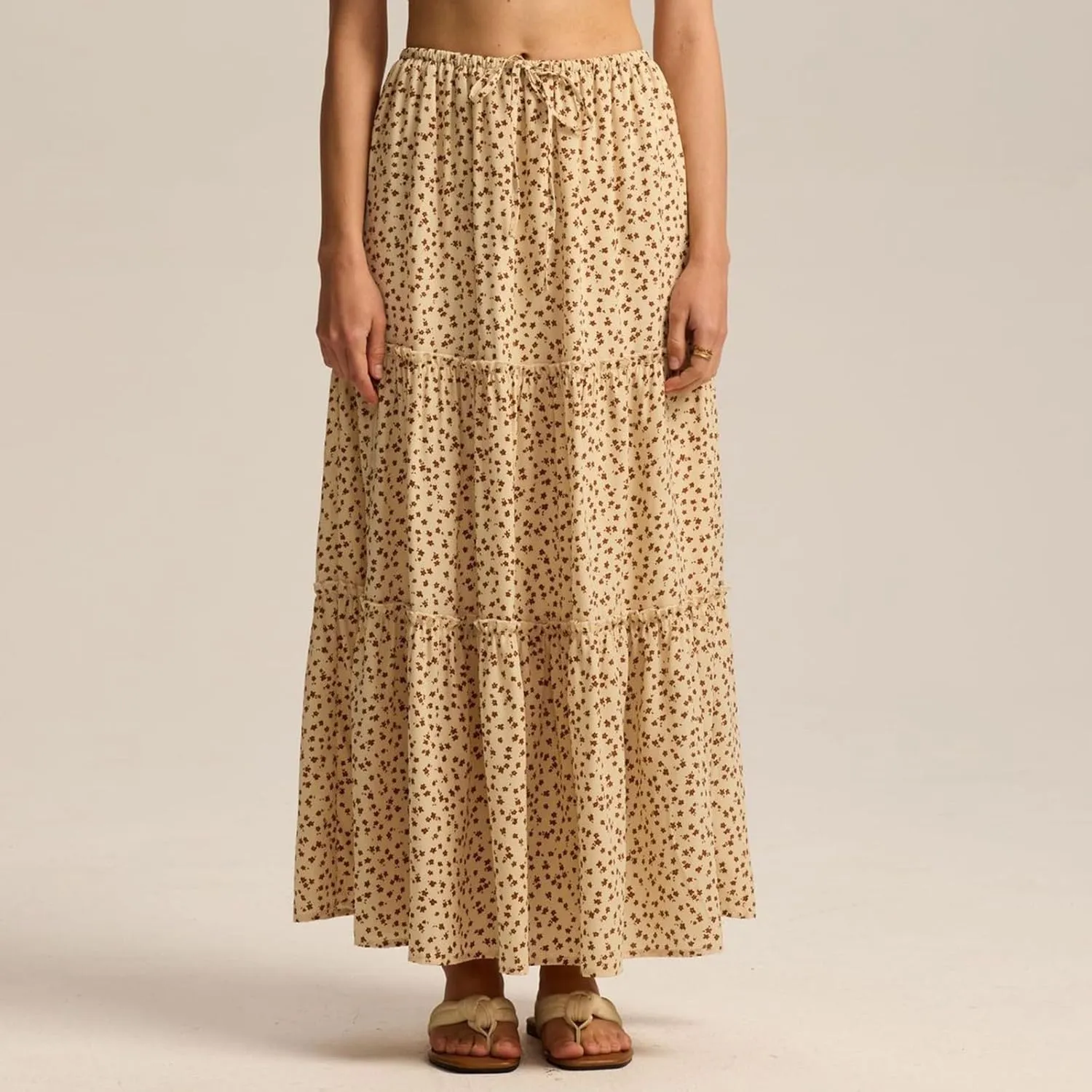 Women's Long Skirts Summer Oho Maxi Skirt Swing Tiered A-Line Elastic High Waist Dress with Pockets Skirts, S-L