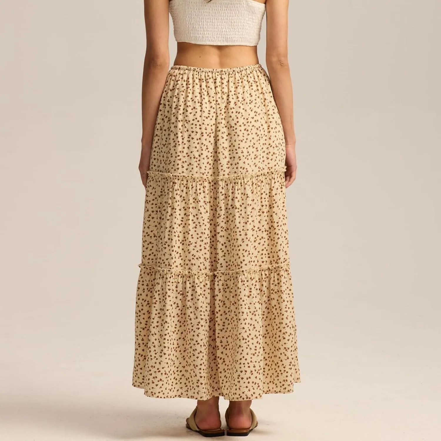 Women's Long Skirts Summer Oho Maxi Skirt Swing Tiered A-Line Elastic High Waist Dress with Pockets Skirts, S-L