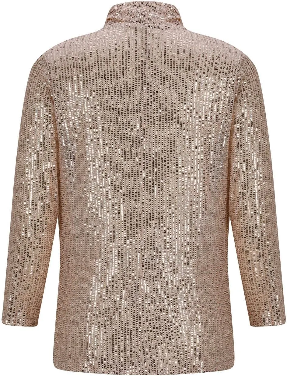 Women's Sequin Jackets Shiny Open Front Blazers Long Sleeve Glitter Sparkly Coats Party Casual Dressy Cardigan