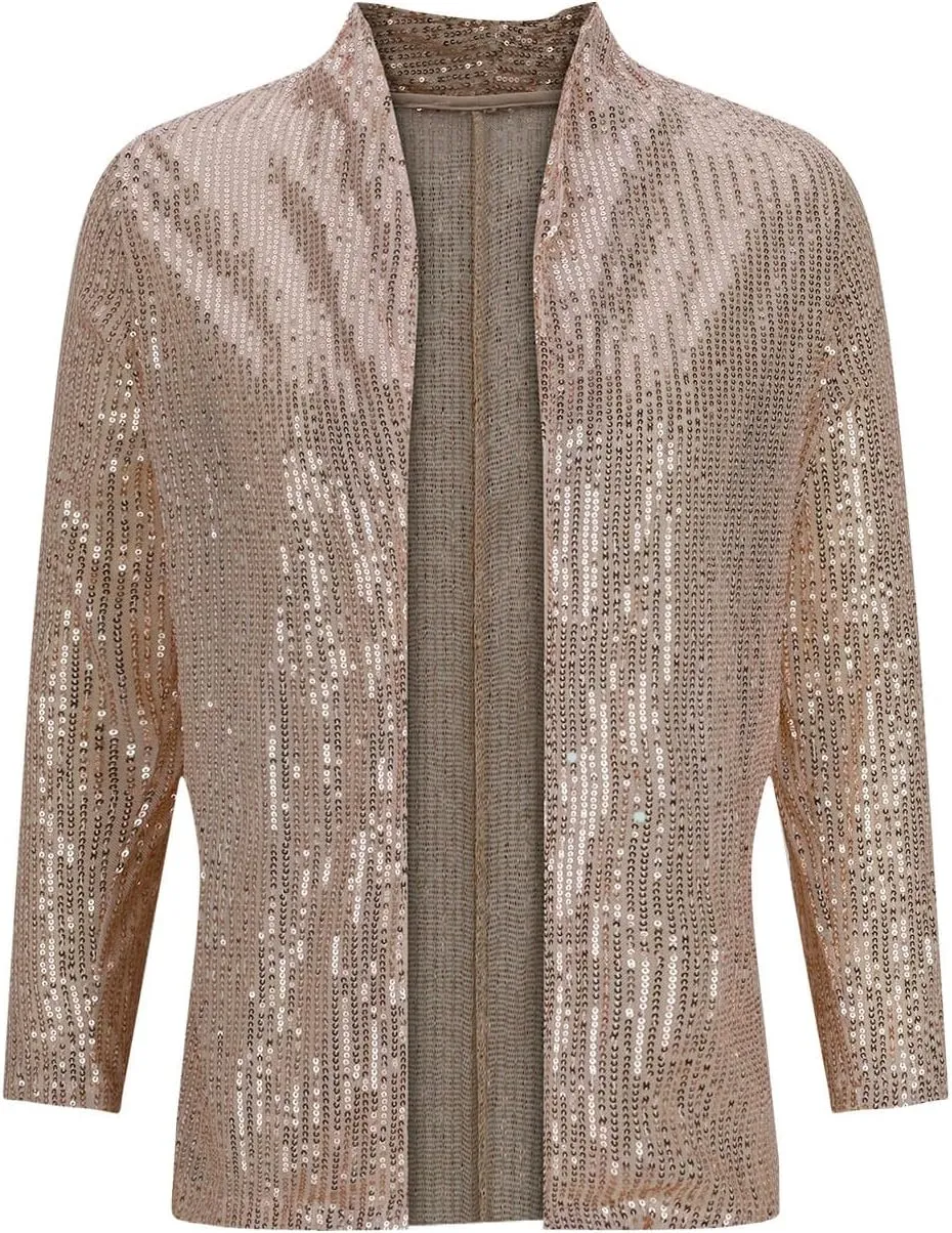 Women's Sequin Jackets Shiny Open Front Blazers Long Sleeve Glitter Sparkly Coats Party Casual Dressy Cardigan
