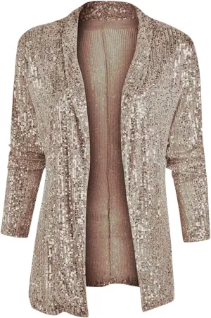 Women's Sequin Jackets Shiny Open Front Blazers Long Sleeve Glitter Sparkly Coats Party Casual Dressy Cardigan